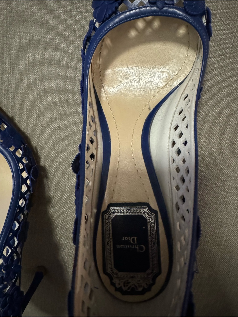 Dior Royal Blue Pointed-Toe Floral Laser-Cut Pumps - Picture 4 of 5
